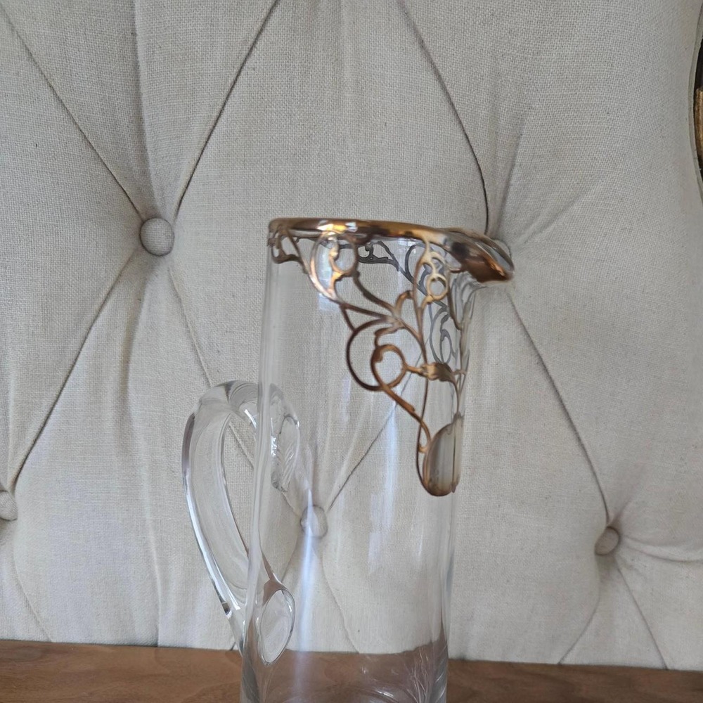 1920s Art Nouveau glass pitcher with silver overlay